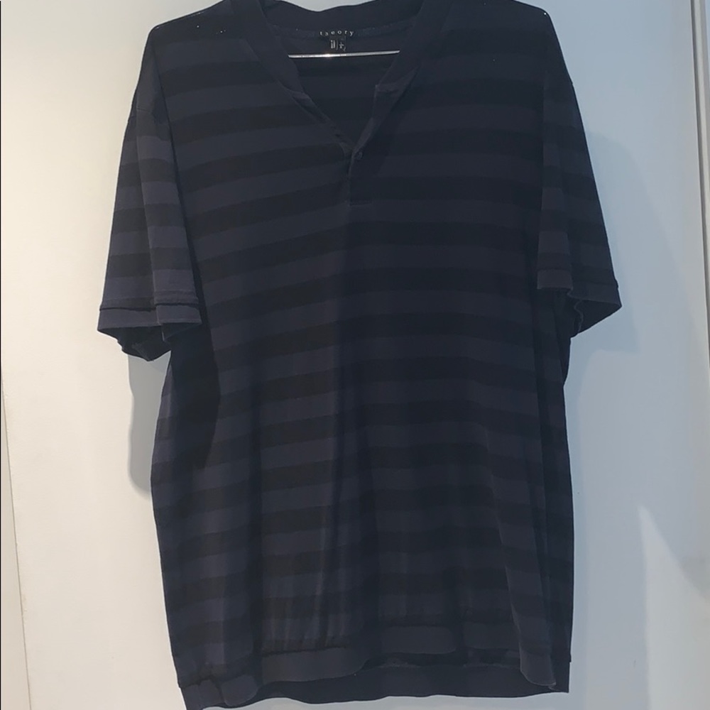 Theory Men’s Navy Striped Buttoned Shirt